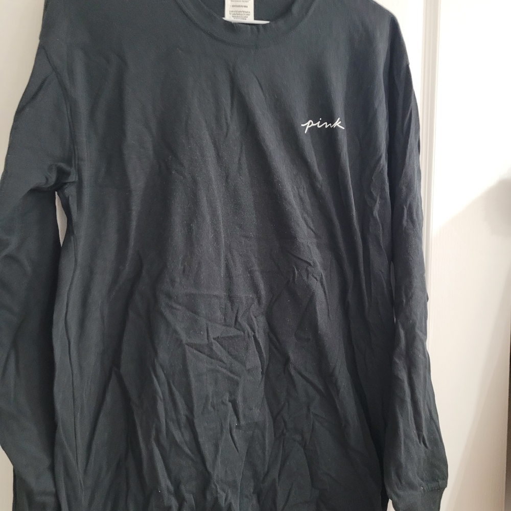 PINK Victoria's Secret Black Long Sleeve Tee with White Script